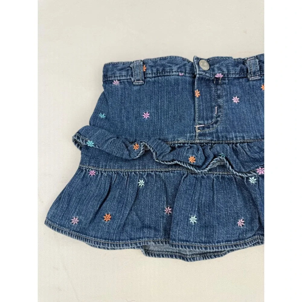 Vintage Y2K Carters Baby Girl Blue‎ Denim Floral Embroidered Ruffle Skort 18 M